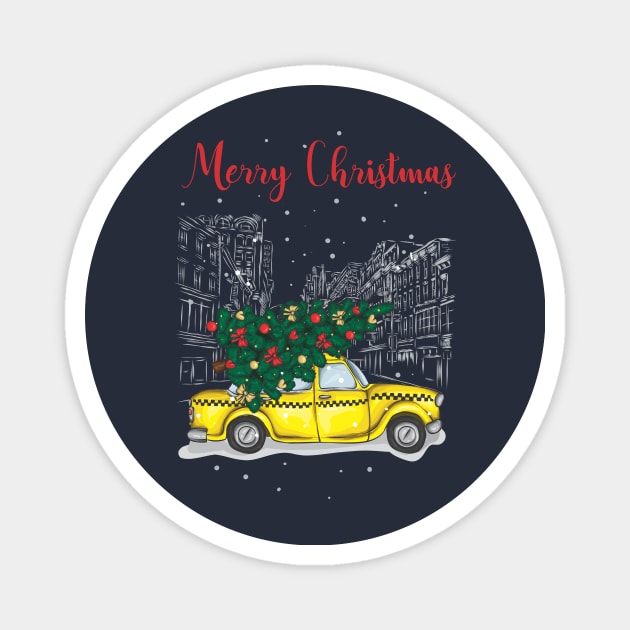 Christmas tree and gifts in a yellow car! - Happy Christmas and a happy new year! - Available in stickers, clothing, etc Magnet by Crazy Collective